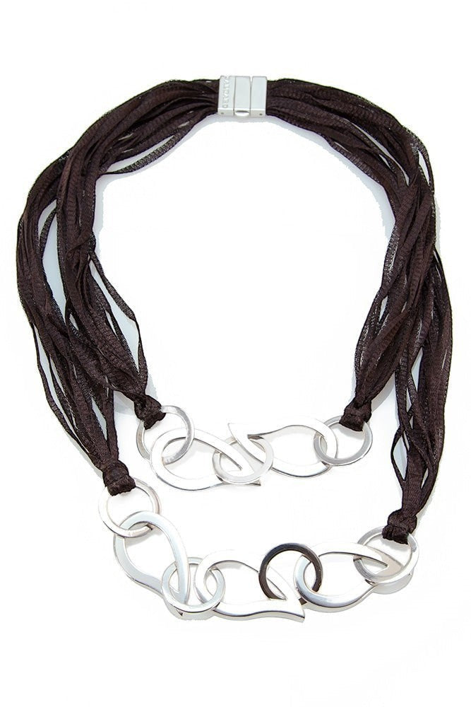 Double Strand Brown Sterling Silver Thread Necklace