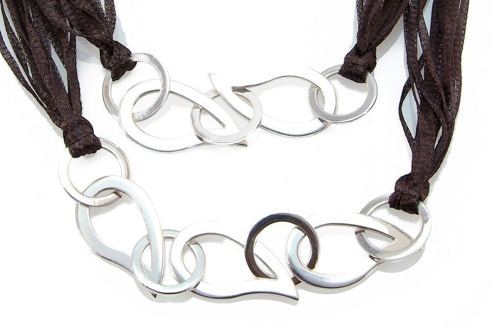 Double Strand Brown Sterling Silver Thread Necklace view 2