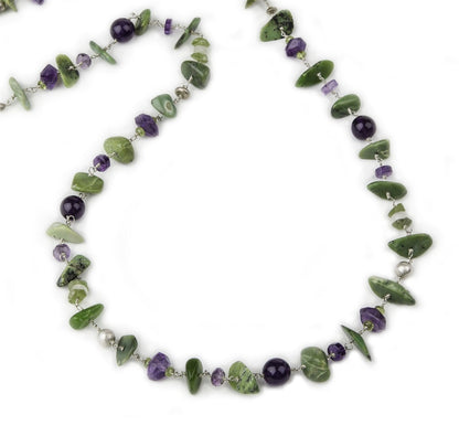 Green Serpentine & Amethyst Necklace, Sterling Silver