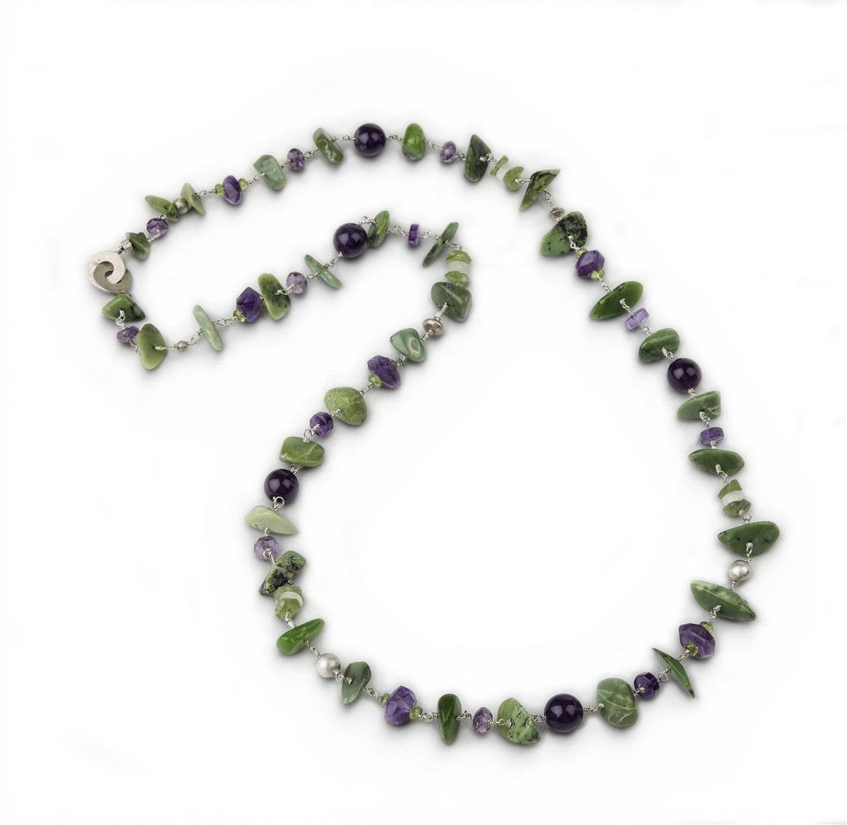 Green Serpentine & Amethyst Necklace, Sterling Silver view 2