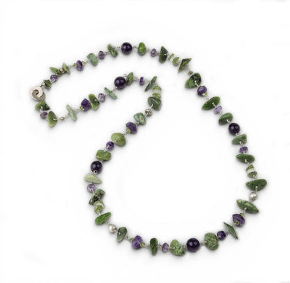 Green Serpentine & Amethyst Necklace, Sterling Silver view 2