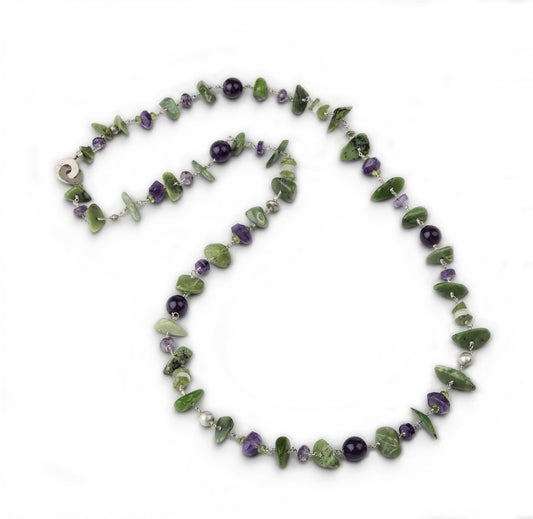 Green Serpentine & Amethyst Necklace, Sterling Silver view 2