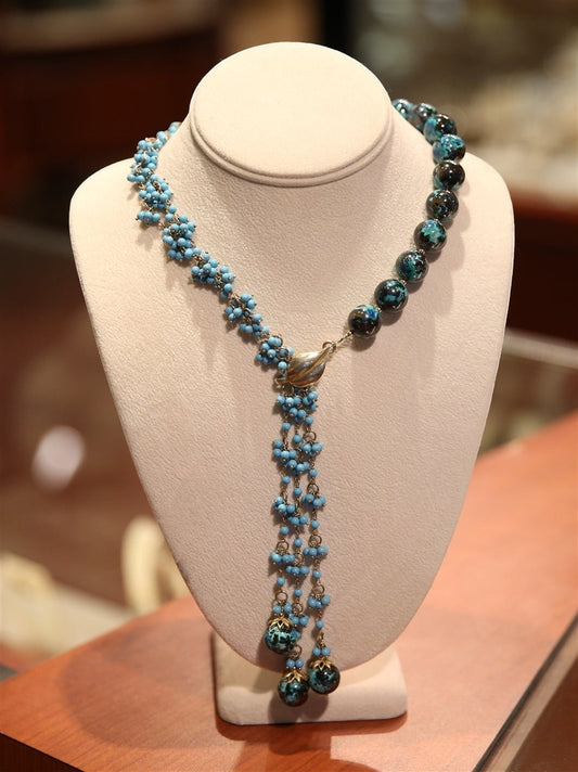 Turquoise & Chrysocolla Tassel Necklace view 4