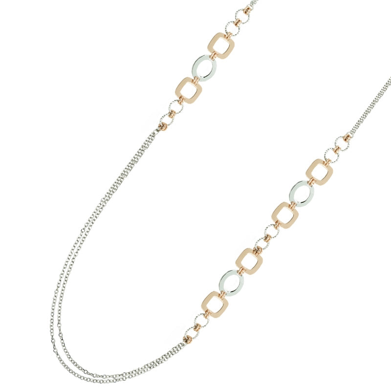 Long Two-Tone Geometric Sterling Silver Necklace