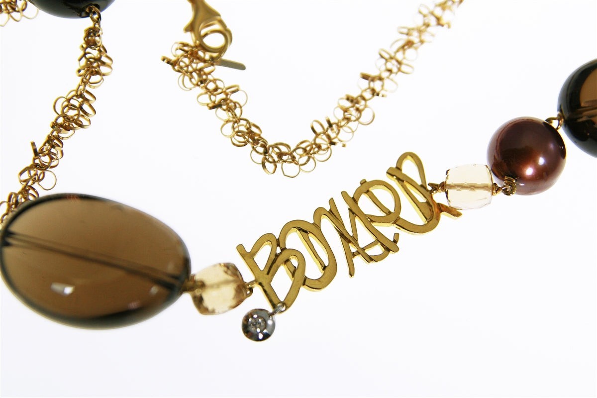 Long Smokey Quartz & Citrine Necklace, 18k Gold view 2