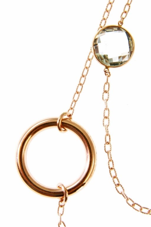 Long 18k Gold Necklace with Amethyst & Quartz view 3