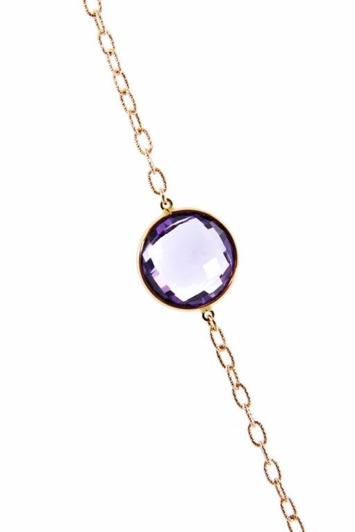 Long 18k Gold Necklace with Amethyst & Quartz view 4