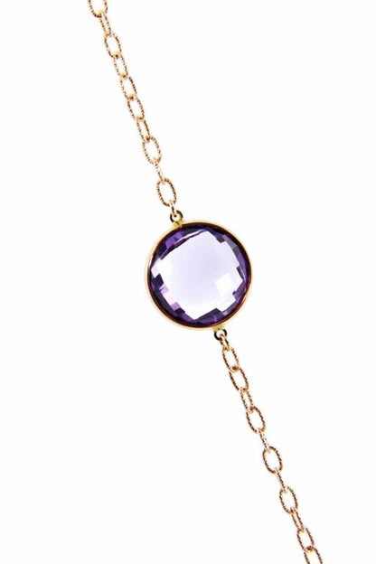 Long 18k Gold Necklace with Amethyst & Quartz view 4