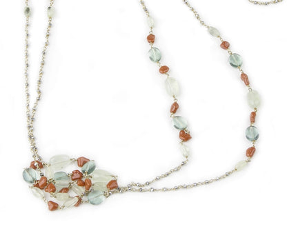 Extra Long Green Fluorite, Coral & Moonstone Necklace view 2