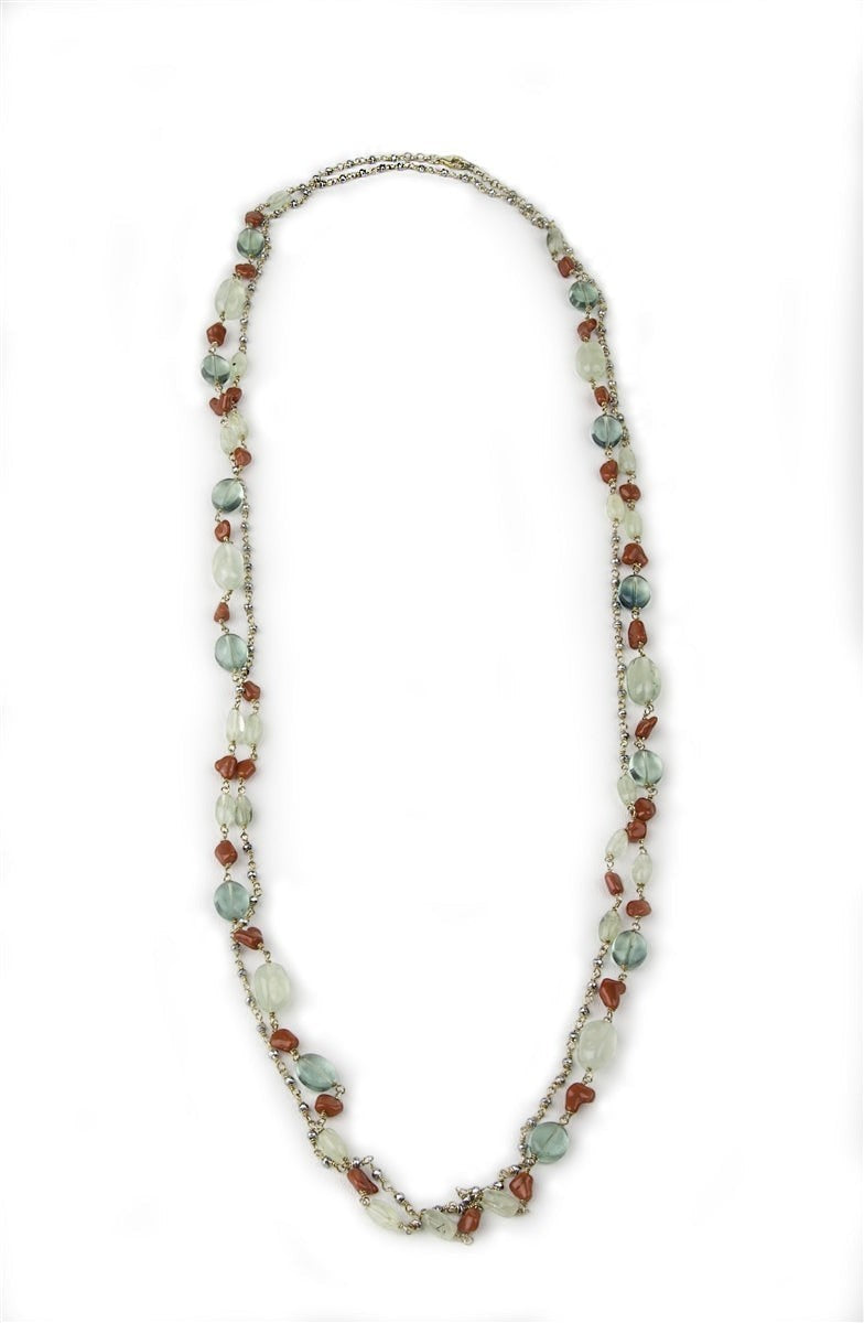 Extra Long Green Fluorite, Coral & Moonstone Necklace view 4
