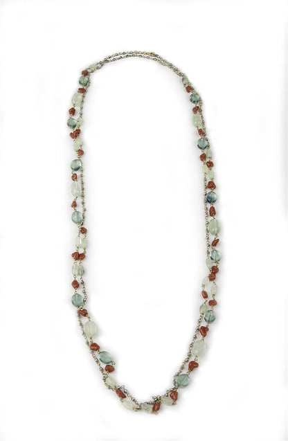 Extra Long Green Fluorite, Coral & Moonstone Necklace view 4