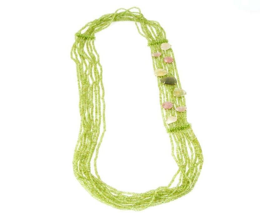 Green Peridot Necklace with Pink & Yellow Sapphires