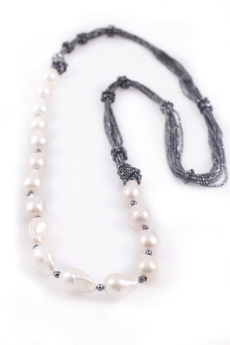 White Baroque Pearl & Hematite Necklace