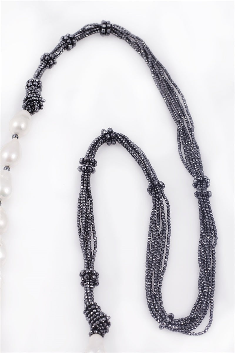 White Baroque Pearl & Hematite Necklace view 2