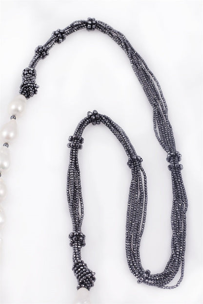 White Baroque Pearl & Hematite Necklace view 2