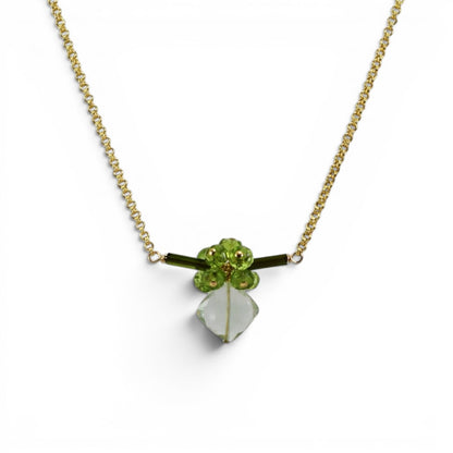 Praisiolite & Peridot Pendant Bar Necklace