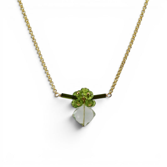 Praisiolite & Peridot Pendant Bar Necklace