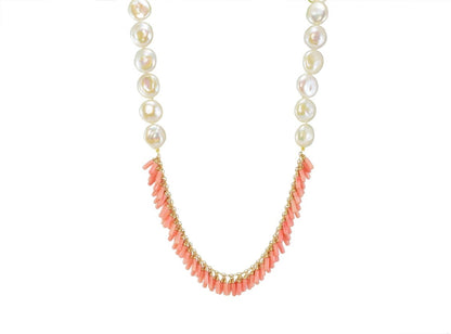 Coral & White Coin Pearl Necklace