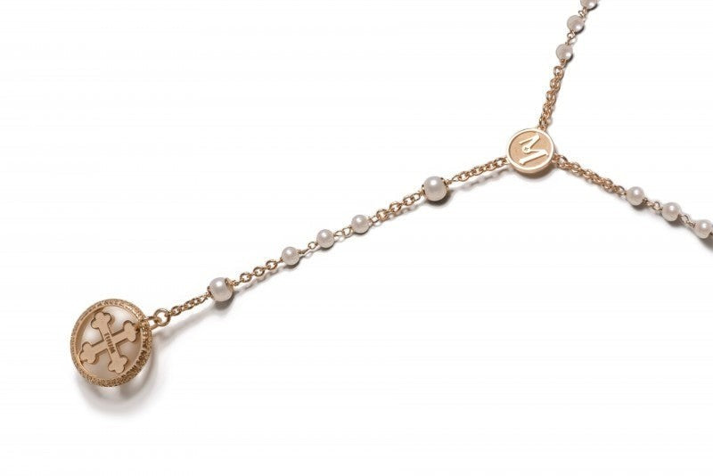 Tuum's Rosario Necklace with White Pearls, Gold plated Sterling