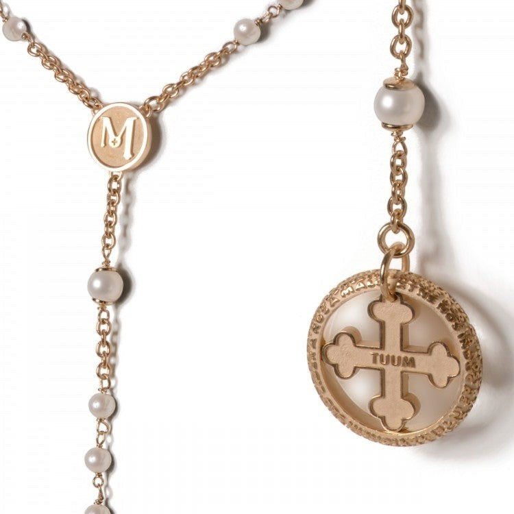 Tuum's Rosario Necklace with White Pearls, Gold plated Sterling view 2