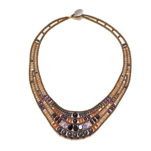 Ziio's Aki Necklace in Carnelian & Amethyst Gemstones