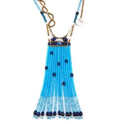 Ziio's Long Fenice Tassel Pendant in Blue Gemstones