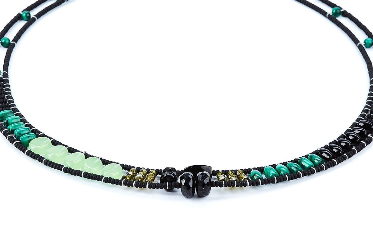 Ziio's Giro Necklace in Malachite, Chrysoprase & Green Zircon