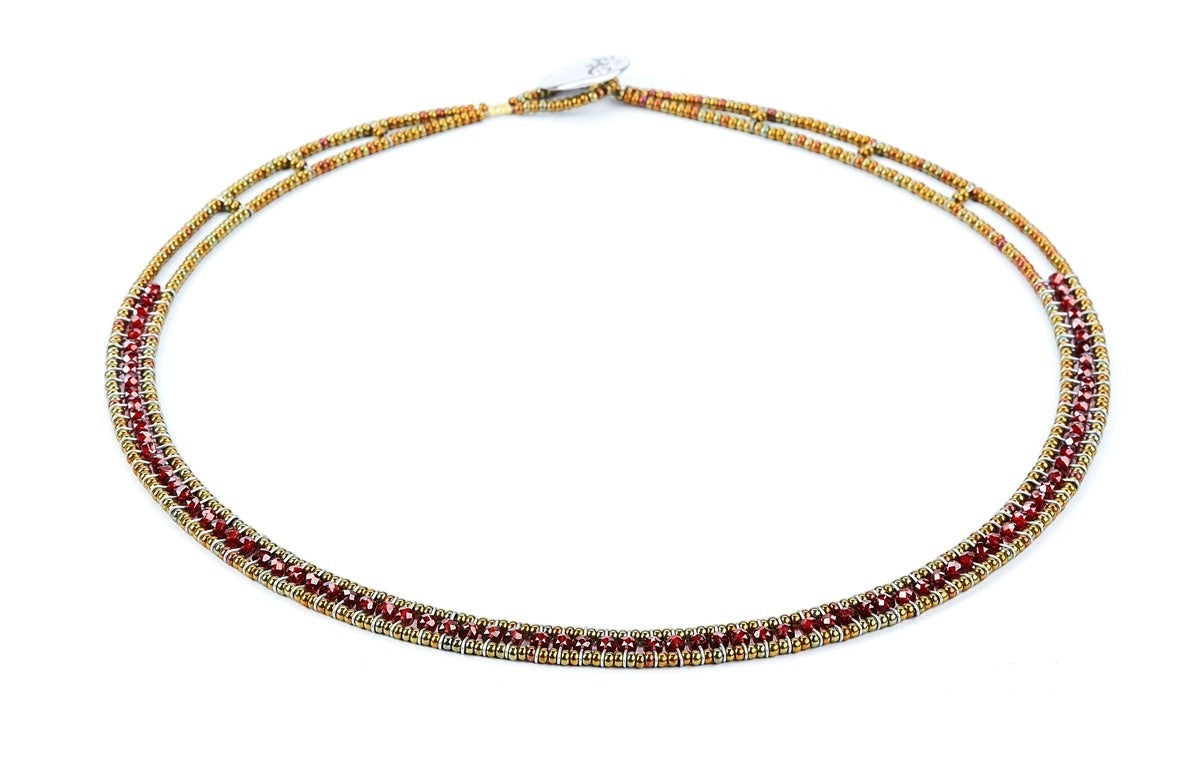 Ziio's Narrow Giro Necklace in Red Zircon Gemstones