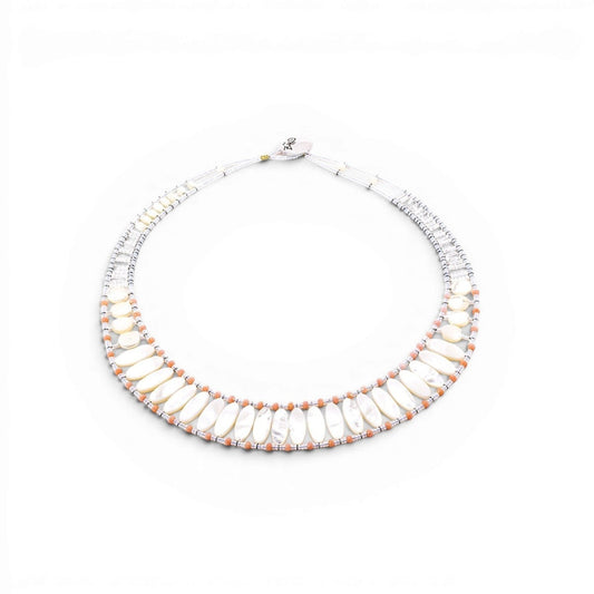 White Mother of Pearl & Coral Necklace by Ziio view 2