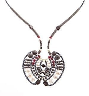 Ziio's Aki Pendant Necklace in Black Onyx, Garnet & Pearl