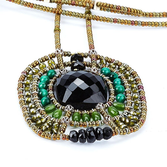 Onyx, Jade & Malachite Pendant Necklace by Ziio