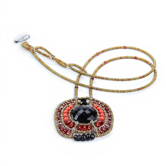 Onyx, Garnet, Coral & Zircon Pendant Necklace by Ziio view 2