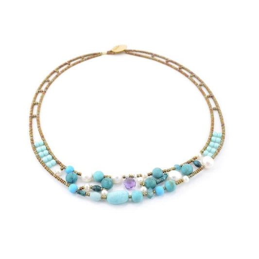 Ziio's Shinju Turquoise Gemstone and Amethyst Necklace