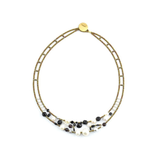 Ziio's Shinju Black Onyx & White Pearl Necklace