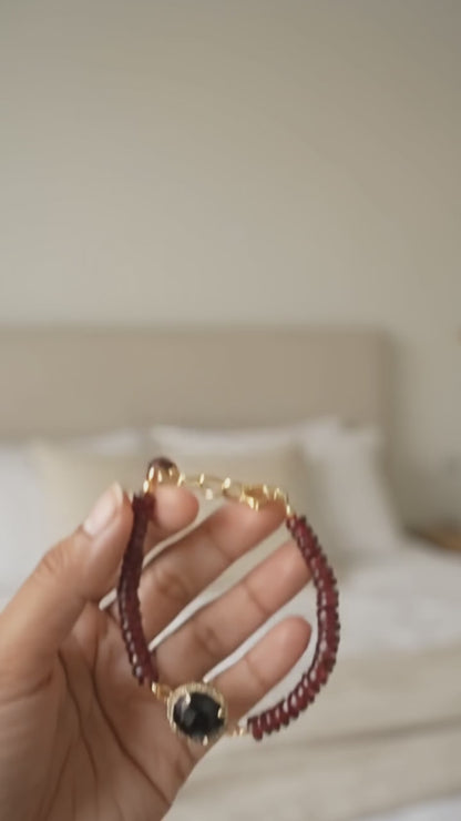 Black Spinel & Garnet Diamond Halo Bracelet