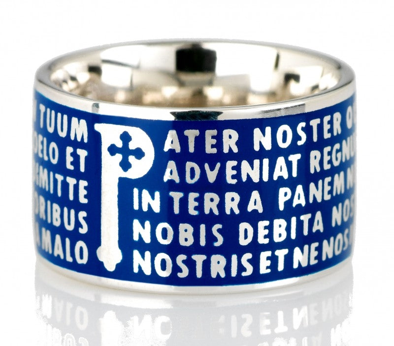 Tuum's Animae Pater Ring, Blue Enamel over Sterling Silver, Sz10