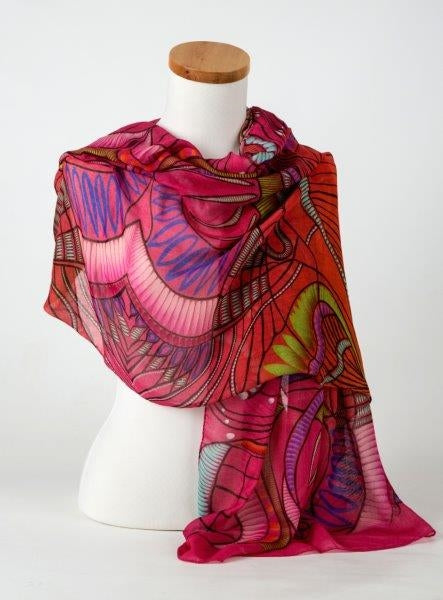 Pink Jungle Print Shawl in Modal & Cashmere view 2