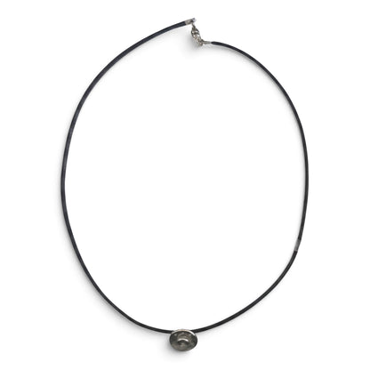 Trebor Style Bastian sterling silver open swirl pendant with diamond dust on a black cord necklace