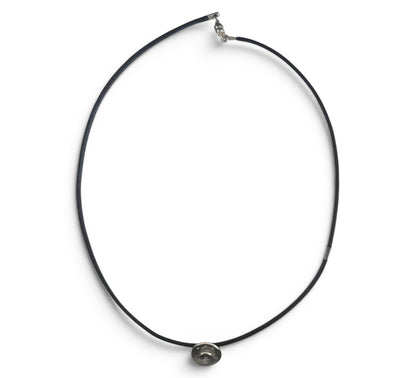 Trebor Style Bastian sterling silver open swirl pendant with diamond dust on a black cord necklace