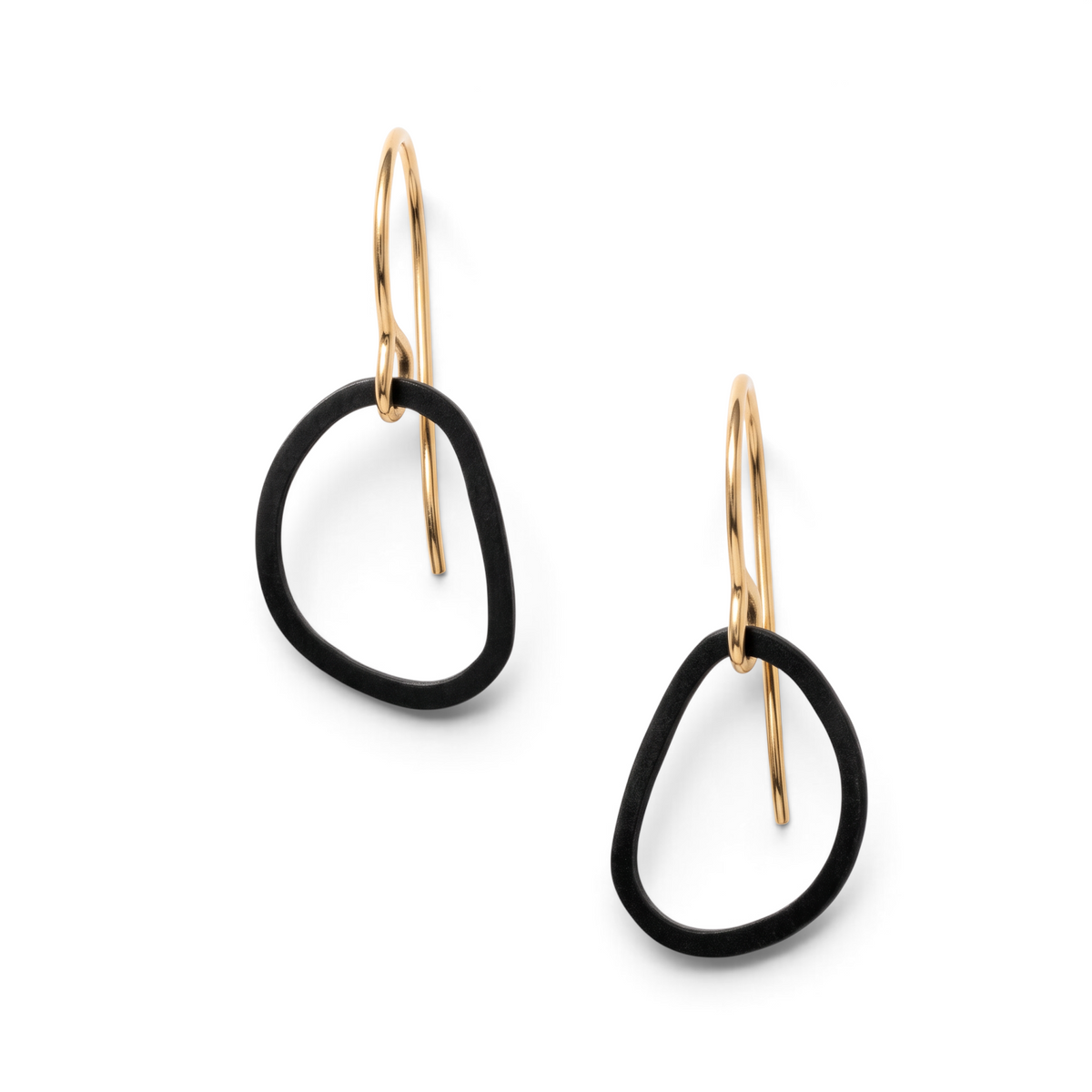 Trebor Style Noir drop earrings featuring open blackened sterling silver circles on 14kt gold-filled hooks.