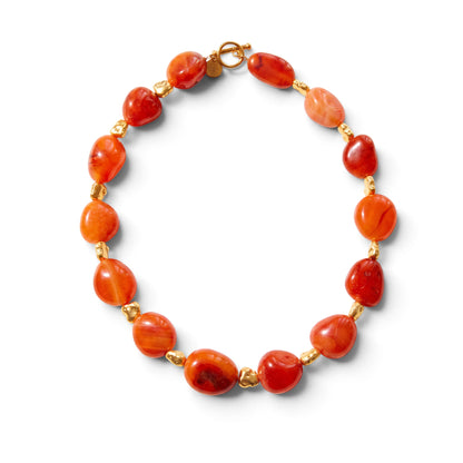 Trebor Style organic carnelian gemstone necklace with gold plated brass toggle clasp and handcrafted beads