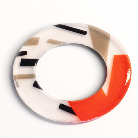 Trebor Style hand-painted flat acrylic bangle featuring a bold red, black, and white geometric graphic design.
