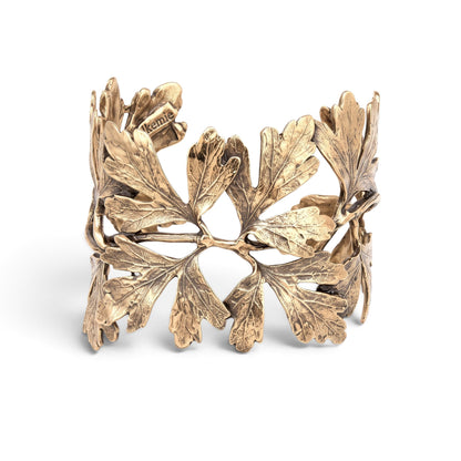 Trebor Style Ginkgo Leaf Cuff made of reclaimed copper and zinc with a detailed botanical parsley leaf design.
