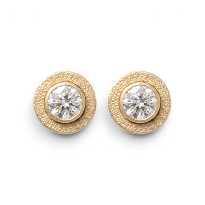 Trebor Style 14kt gold-filled bezel stud earrings featuring 4mm lab-grown diamonds with a textured gold finish.