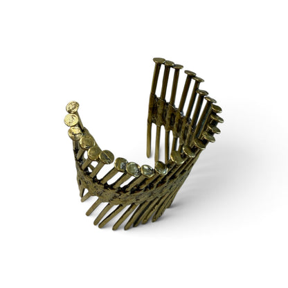 Trebor Style industrial nail cuff bracelet made from reclaimed copper and zinc with a raw, sculptural finish.