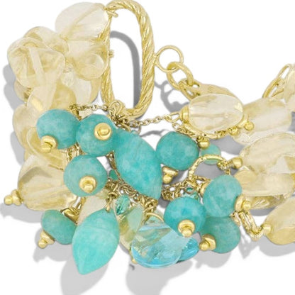 Trebor Style Kala multistrand bracelet featuring lemon quartz and amazonite stones with gold-tone accents.