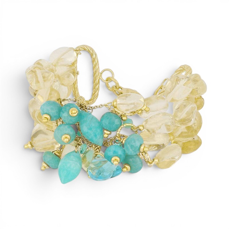 Trebor Style Kala multistrand bracelet featuring lemon quartz and amazonite stones with gold-tone accents.