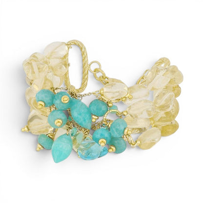 Trebor Style Kala multistrand bracelet featuring lemon quartz and amazonite stones with gold-tone accents.