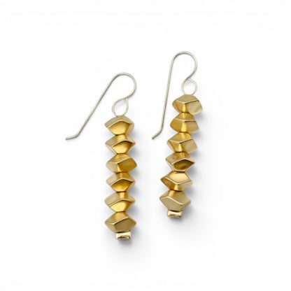 Trebor Style Nael dangle earrings featuring geometric 24k gold plated beads on silver hooks, 5cm long.