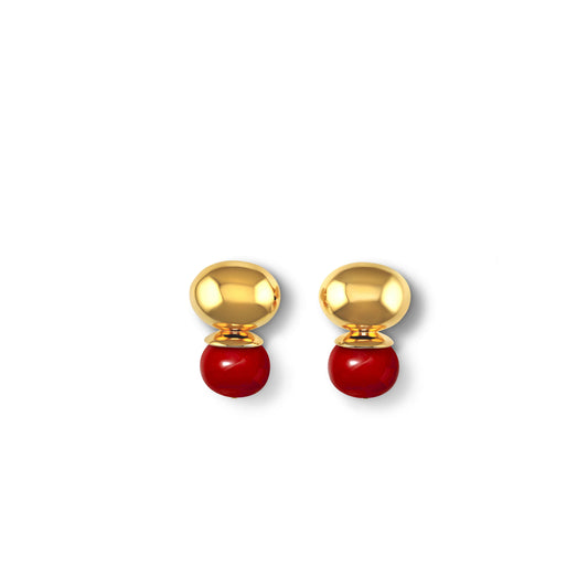 Trebor Style Baby Pebble Orb Earrings featuring deep oxblood pebble pearls and 14k gold over brass sculptural studs.
